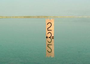 Ehud Schori. 2+3=5. 2006. Marker on plywood. 80 cm tall. The Dead Sea, Israel.