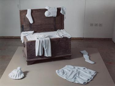 "Bridal wardrobe". Bench, marble.