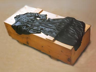 Wooden crate, black marble